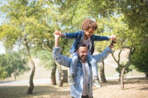 dad and son in park