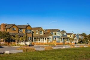 A lot of North and West Vancouver houses under blue sky. 